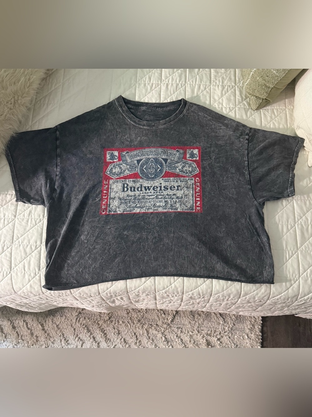 Budweiser Vintage Wash Graphic Tee XL Cropped Boxy Beer Logo T-Shirt